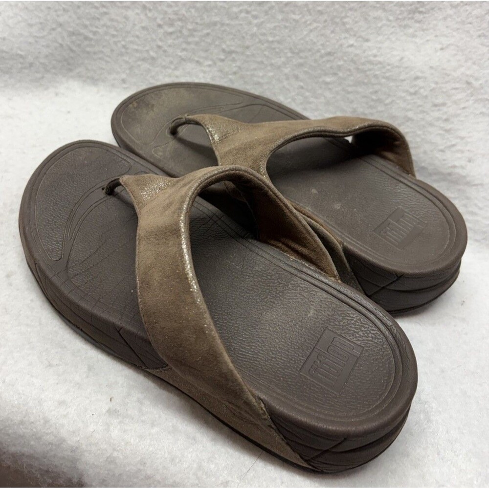 FitFlop Brown Sparkle Sandal Thong Size 5 Wedge Platform Comfort Flip Flop